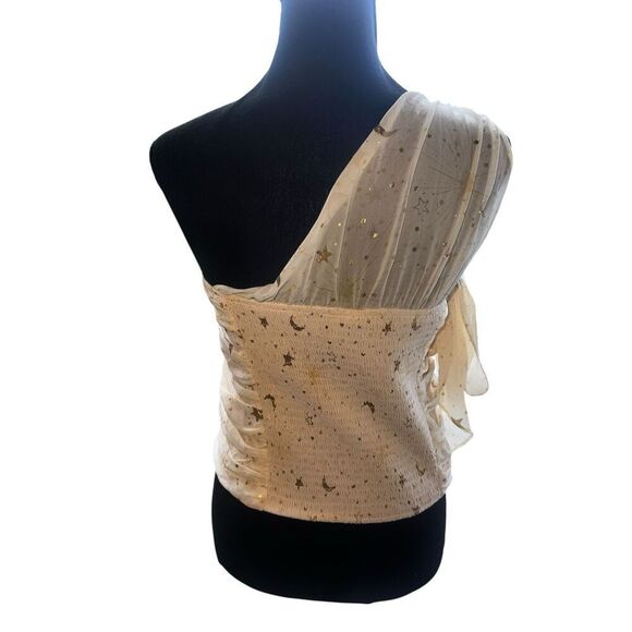 Torrid 4XL Chiffon satin  Foil One Shoulder Crop Top Ivory Plus astronomy - Picture 5 of 9